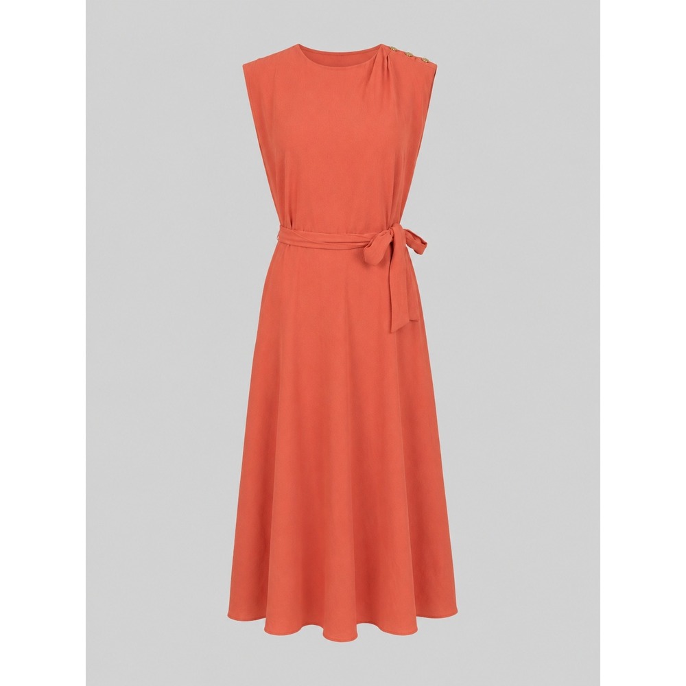 Lauren Ralph Lauren Coral Georgette‎ Midi Dress Gold Buttons Size 6 NEW